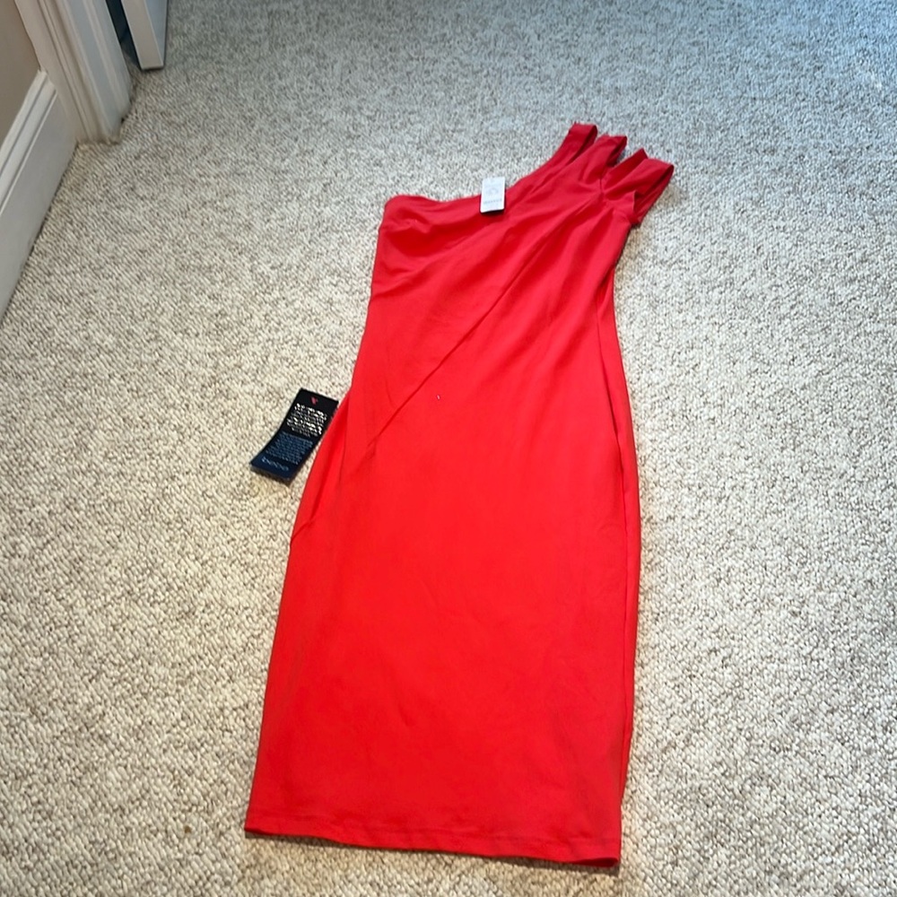 NWT BEBE one shoulder strap midi dress!